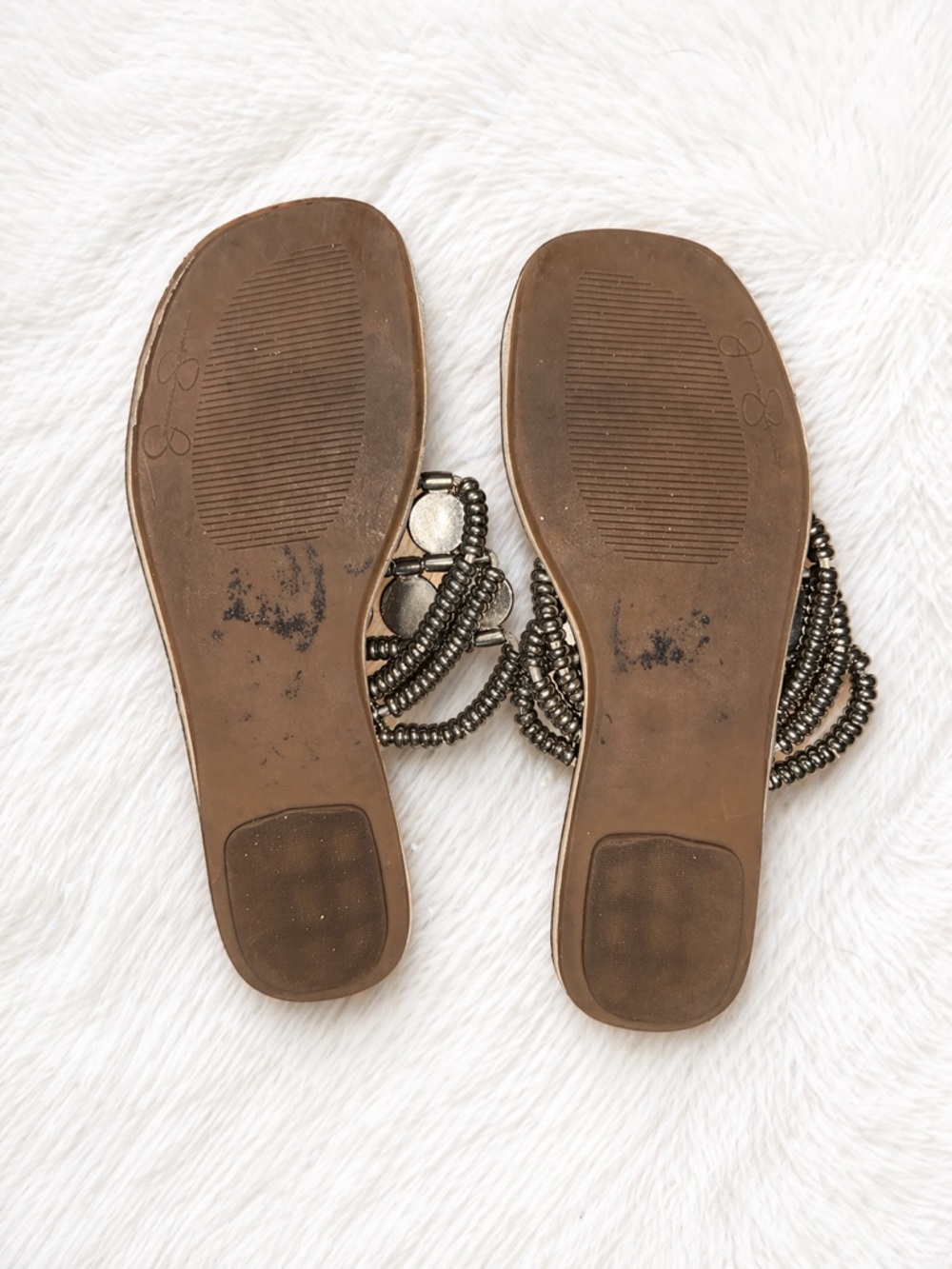Jessica Simpson Beaded Sandals Size 6.5 Neutral Metallic Embellished Slip On - Picture 2 of 2